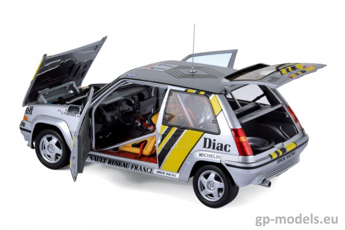 macheta auto metalica Renault R5 Supercinq GT Turbo (1989) Raliul Tour de Corse, Norev 1:18, 185215