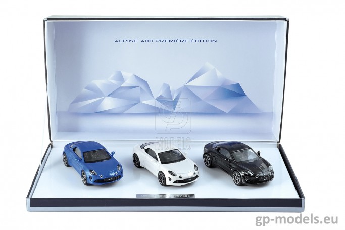 set of 3 diecast model cars Alpine A110 Premiere Edition (2017), package Norev 1:43, 517862, 3551095178626